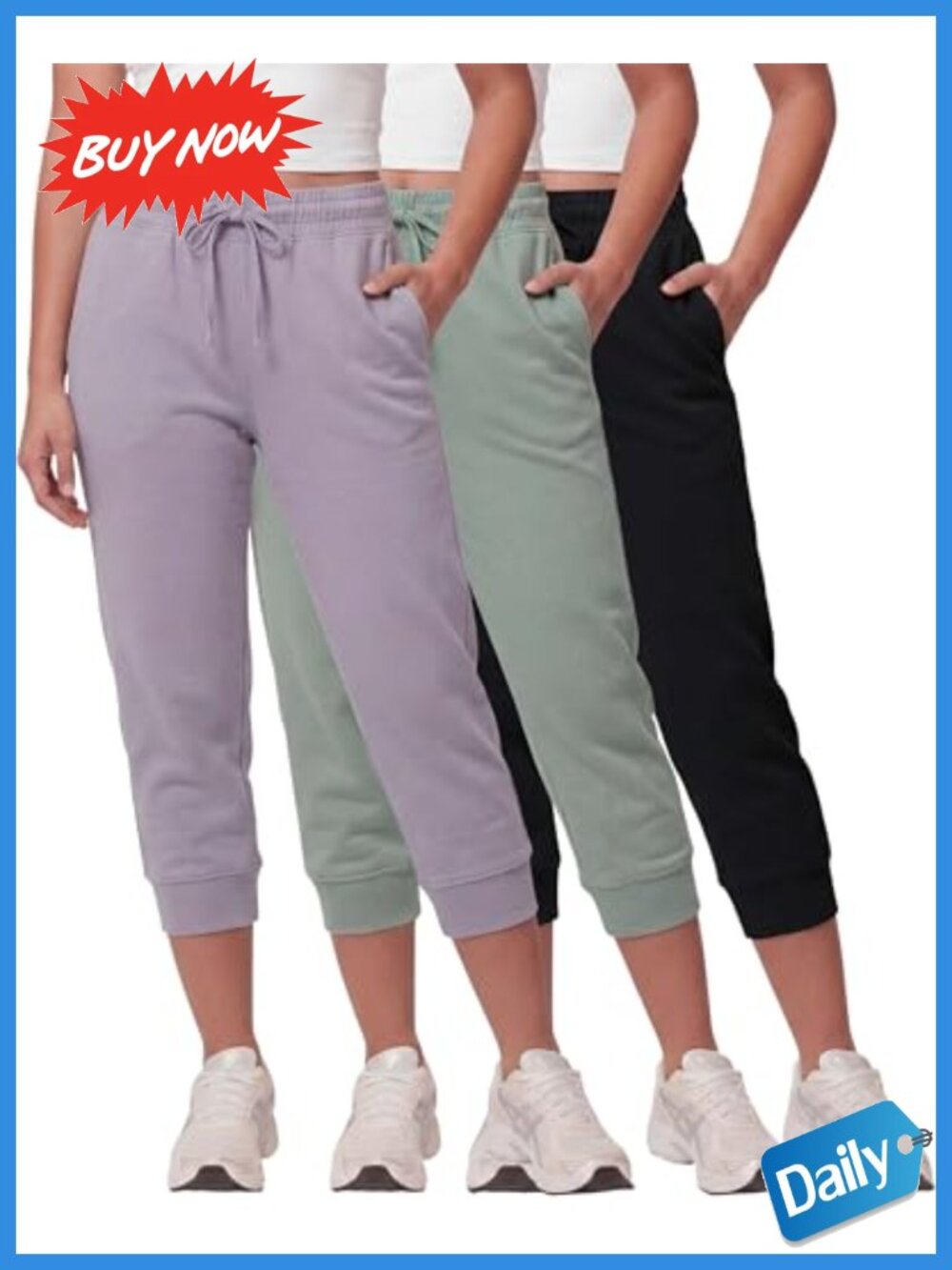 Women's Fleece Capri Joggers Cropped Sweatpants Lounge Pockets 3 Pack